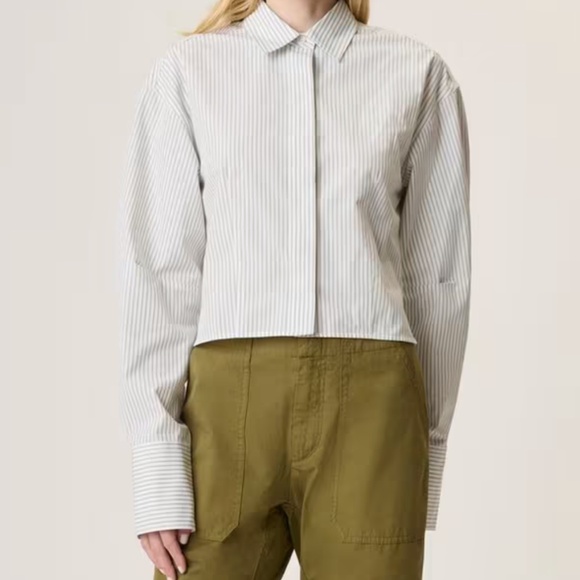 Rag & Bone Becca Poplin Stripe Shirt Moss Stripe - Picture 1 of 2